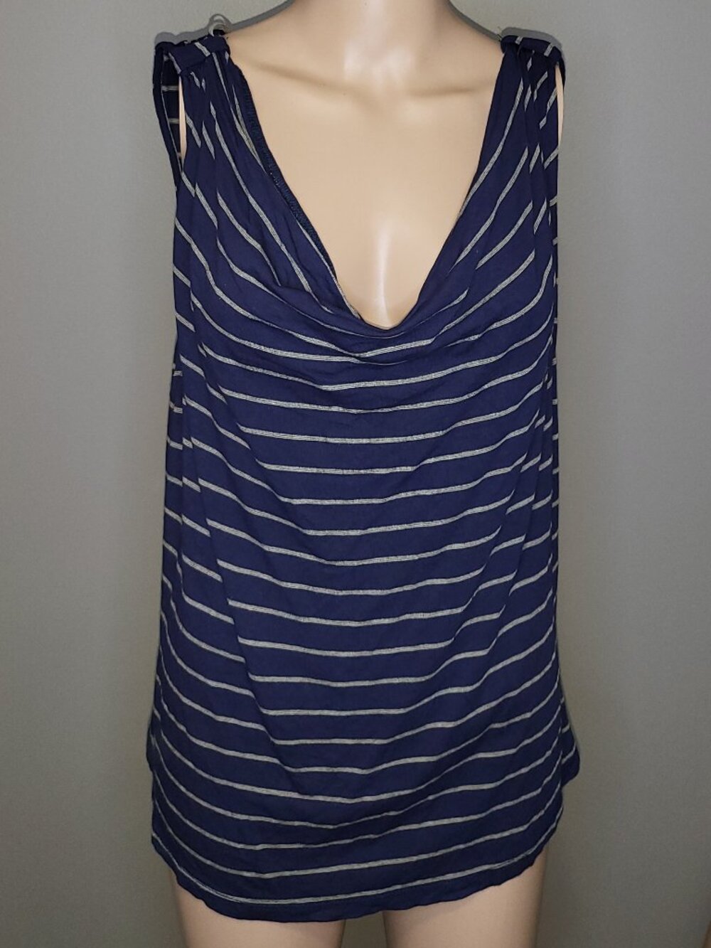 Willow Clay Navy Beige Striped Cowl Neck Tank Top Size Large Made in USA
